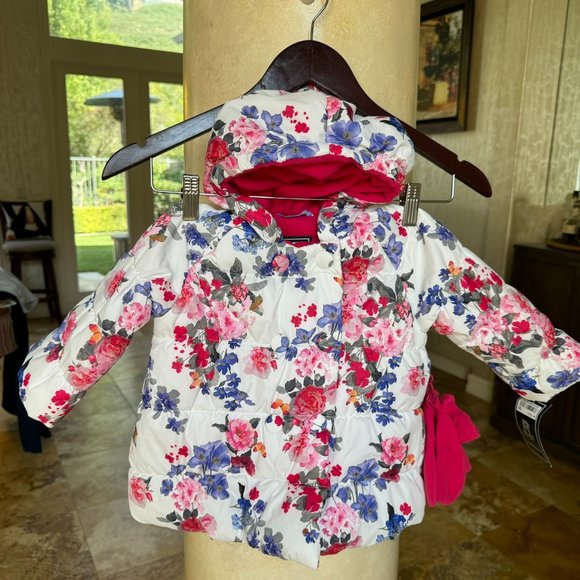 Other - Girls Floral Puffer Jacket with Mittens
